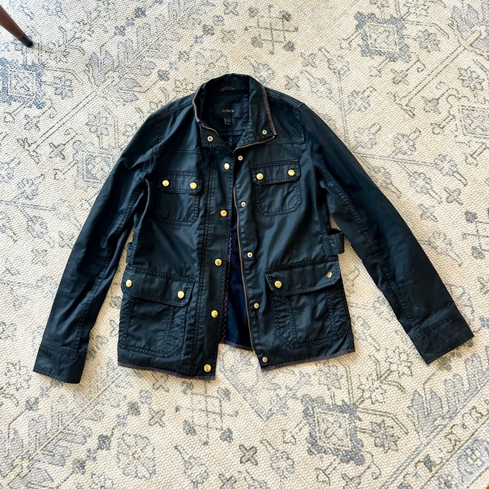 J.Crew Waxed Canvas Field Coat Chore Jacket Small Womens 100% Cotton Navy Blue - Picture 1 of 3
